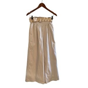 ANGELA MARA M beige wide leg paperbag Groucho pocketed stretch belt pant